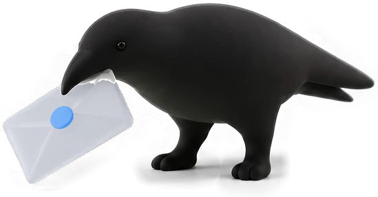 One raven with its letter, ready to fly